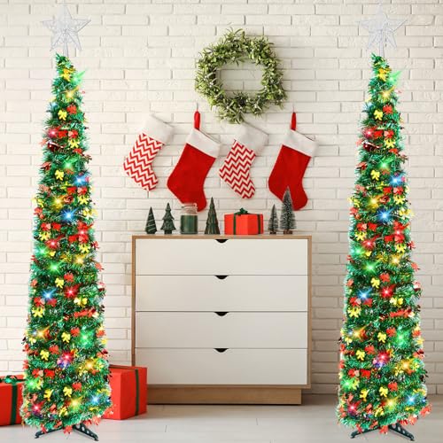 Arrowbash 5 Ft Pop Up Christmas Tree with Lights Colorful Bows (Colorful Bows Variant)