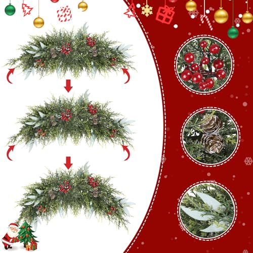 U'Artlines Green Christmas Swag 27.5 Inch Artificial Holiday Decor for Front Door & Indoor/Outdoor Use