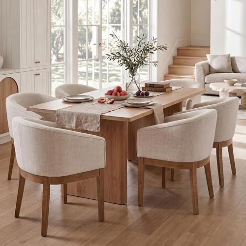Mid-Century Modern Upholstered Barrel Dining Chairs, Set of 6