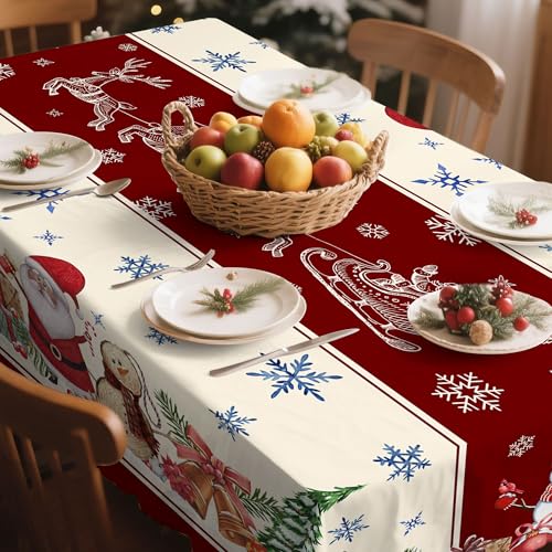 Hexagram Red Rectangular Christmas Tablecloth 60 x 104 Inch Snowman Santa Holiday Decor
