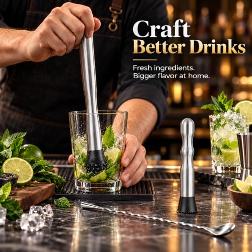LEGERM Cocktail Muddler Set Short & Long Handle - 3 Piece Mojito Bar Tools
