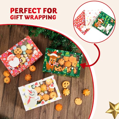 JOYIN 24-Pack Christmas Foil Treat Box with Window, 8.75 x 5.75 x 2.75in, Red/Green/White | Holiday Gift Boxes