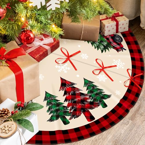 48-Inch Buffalo Plaid Christmas Tree Skirt with Gnome Decorations