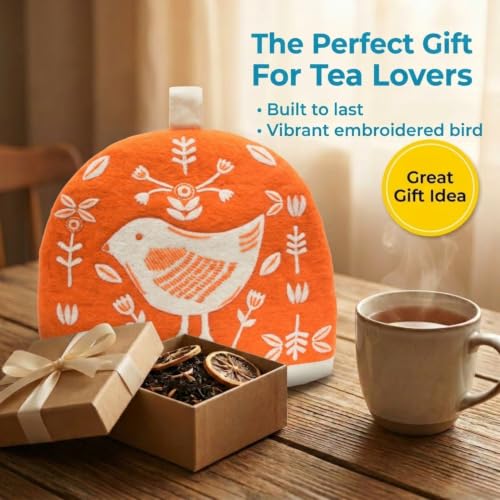 Scandi Birds Wool Teapot Cozy Cover for Large Kettles & French Press - Handmade Wool Gift