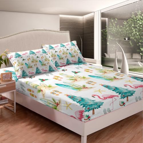 Castle Fairy Queen Size Fitted Sheet Set Pink Green 60x80 Inch Microfiber Bedding