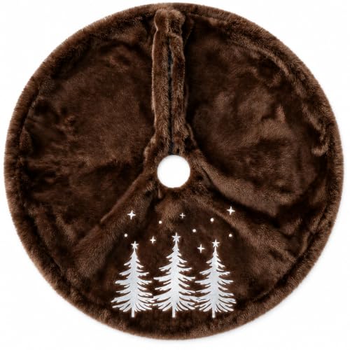 Faux Fur Coffee Brown Tree Skirt 48in for 5-7ft Christmas Tree – Plush Xmas Decor
