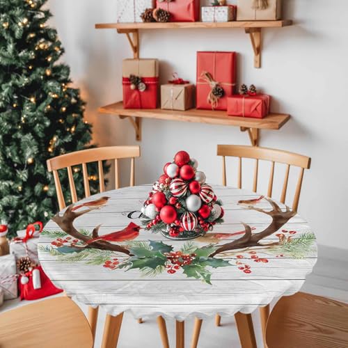 Fitted Round Tablecloth Waterproof Elastic Edge Cover for Kitchen & Indoor Use - 55-60in