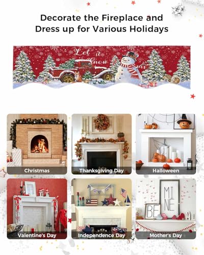 Falaniique 70" L x 17" W Christmas Fireplace Mantel Scarf Runner – Red Truck Snowman Decor