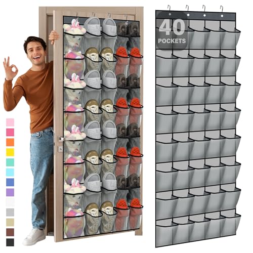 40-Pocket Over-the-Door Shoe Organizer, Breathable Mesh Hanging Shoe Rack