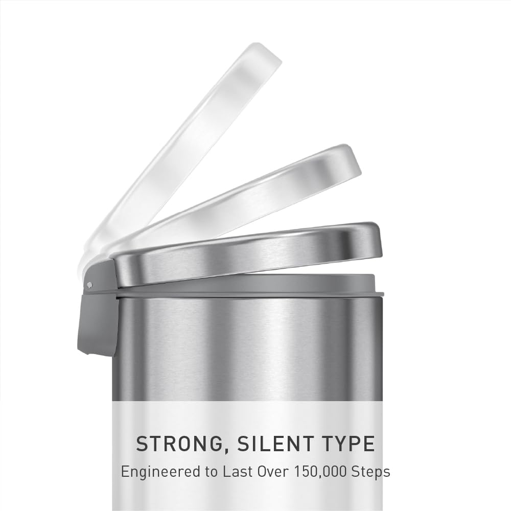 Simplehuman Round Bathroom Step Trash Can - 4.5 Liter Brushed Stainless Steel | Sleek & Durable Design