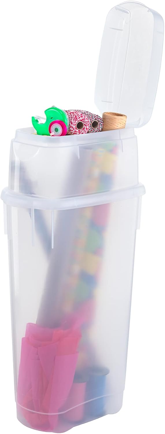 Rubbermaid Wrap N' Craft Plastic Wrapping Paper Organizer - Clear Storage for 20 Standard 30-Inch Rolls