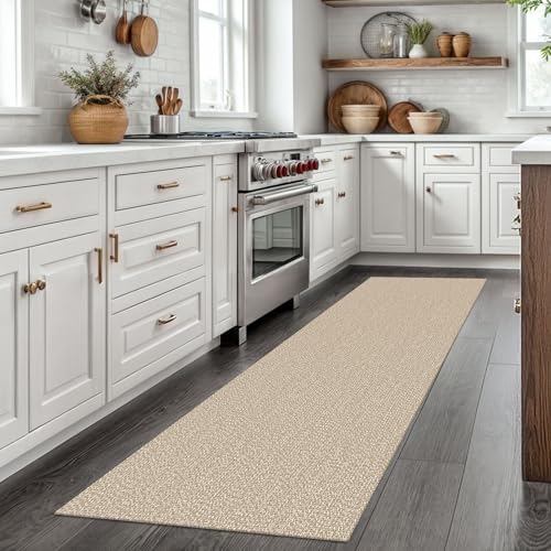 Washable Runner Rug 2x7 Ft, Non-Slip Kitchen Hallway Carpet in Sand Beige