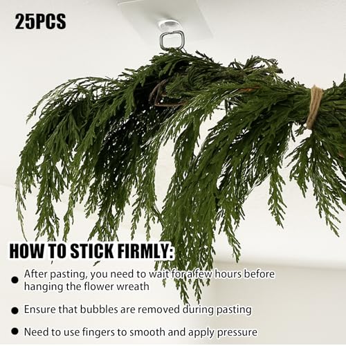 Anglechic 25 Packs 37 Lb Adhesive Christmas Wreath Hooks, Clear 2.64in