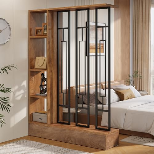 Tribesigns Brown 47.3" W x 71" Freestanding Room Divider with Shelves