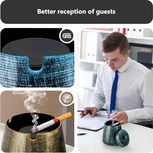 Windproof Metal Ashtray with Lid - Smokeless Outdoor Patio Ashtray