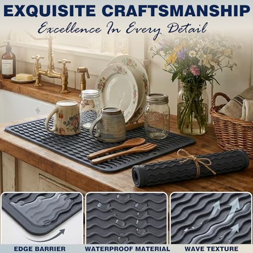 2-Pack Silicone Dish Drying Mat - Heat Resistant Kitchen Counter Mat