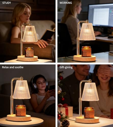 Gold Candle Warmer Lamp with Timer, 2 Bulbs – Safe Flameless Wax Melt for Jar Candles, Adjustable Height