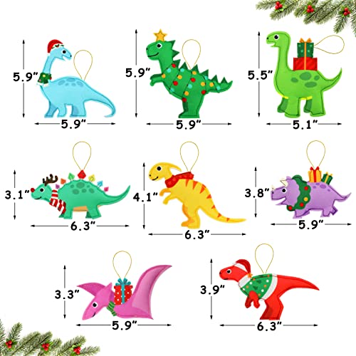 Dinosaur Felt Ornaments Set of 8 – T-Rex, Triceratops, Diplodocus Christmas Hanging Decor