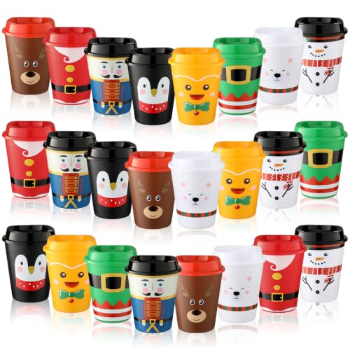 Rtteri 24 Pack Christmas Coffee Cups with Lids - 12oz Plastic Tumbler Set