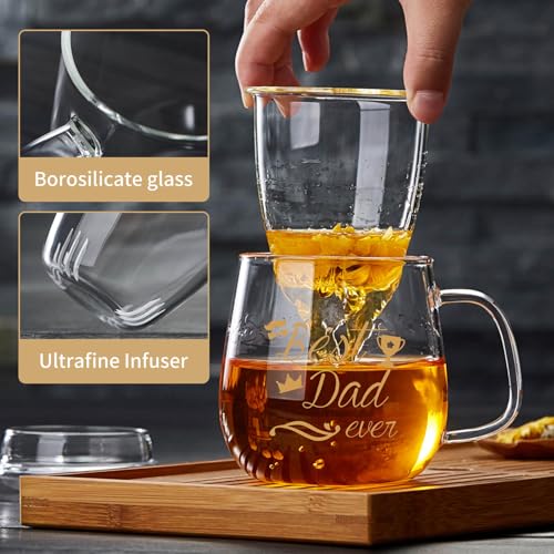 DOPUDO 17.6oz Glass Tea Cup with 'Best Dad Ever' Design – Perfect Father’s Day Gift