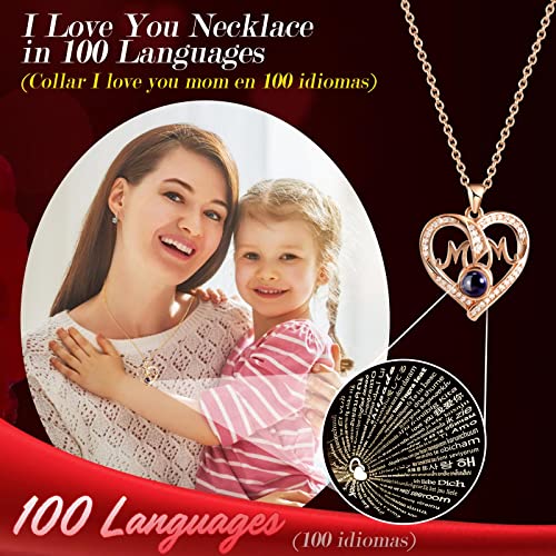 Preserved Real Rose Gift Set with I Love You Projection Necklace for Mom