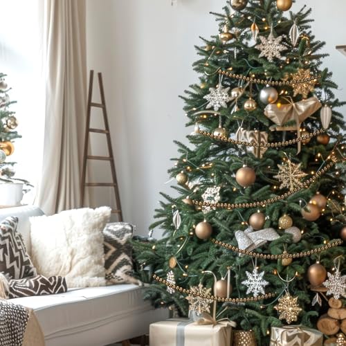Willbond 16ft Wood Bead Garland for Christmas Tree in Bronze Gold - Holiday Decor