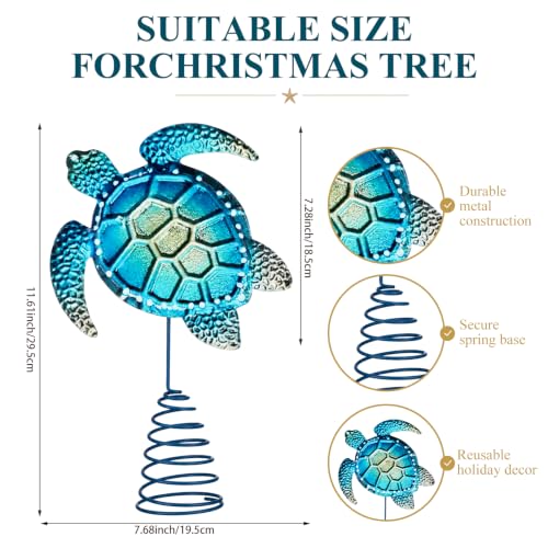 Metal Blue Sea Turtle Christmas Tree Topper | Coastal Nautical Beach Decor