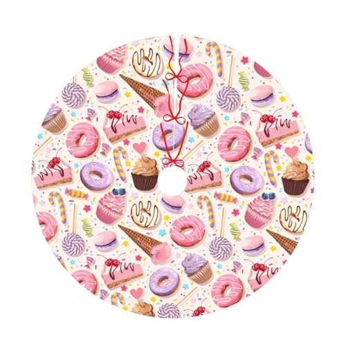 Majoug Lollipop Candy Macaroon Cupcake Christmas Tree Skirt 36" Holiday Decor