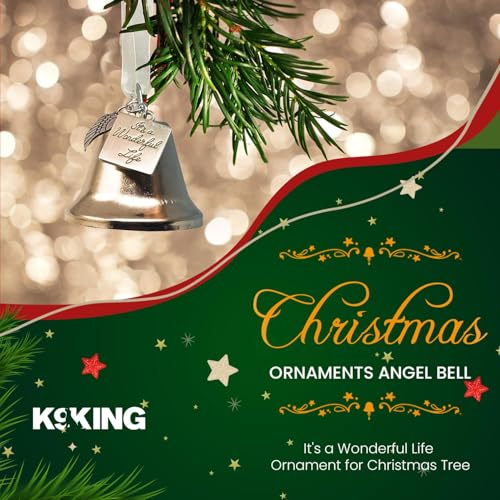 Angel Wing Christmas Bell Ornament - Stainless Steel Tree Decor with 2 Ribbons