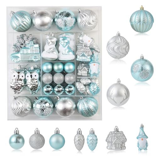 Blue & Silver Christmas Ornaments Set 75PCS Shatterproof Holiday Decor