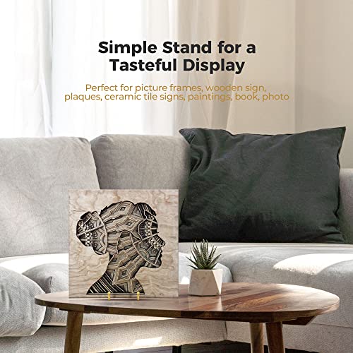 6-Inch Metal Plate Stand for Display - Gold Decorative Picture Easel (2 Pack)