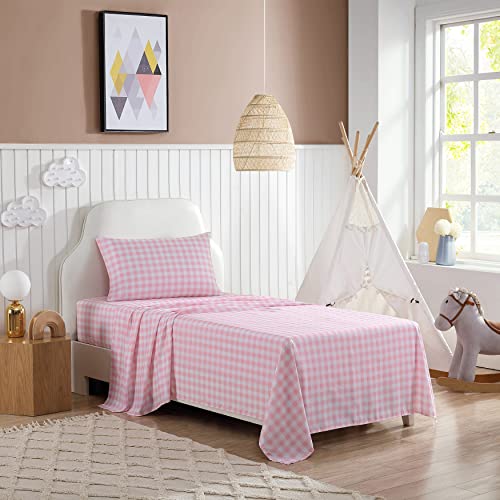 Twin XL Microfiber Sheet Set - Poppy Plaid Kids Bedding with Pillowcase