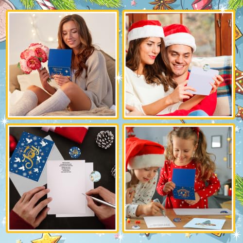 Gersoniel 100 Sets Christian Christmas Cards with Envelopes & Stickers | Nativity Theme Bulk