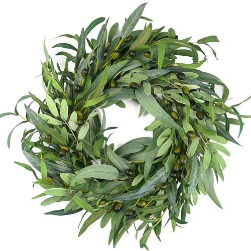 22-Inch Artificial Olive Wreath with Fruit for Front Door and Home Decor