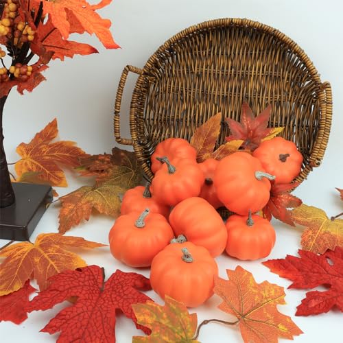 10-Piece Artificial Mini Pumpkin Set for Fall and Thanksgiving Decor