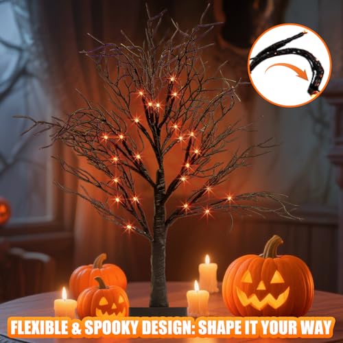 Lighted Black Halloween Trees with Dual-Color LED Lights & Timer - 2 Pack
