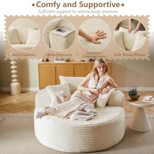 Oversized Corduroy Round Lounge Chair, Deep Seat Cloud Chaise Sofa