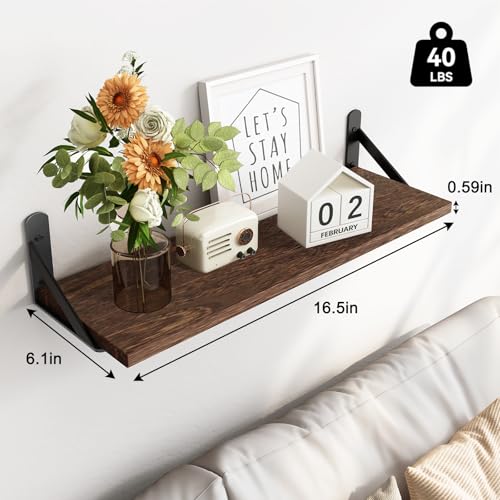 Rustic Wood Floating Wall Shelves - 16.5 Inch, Set of 4 (Brown)