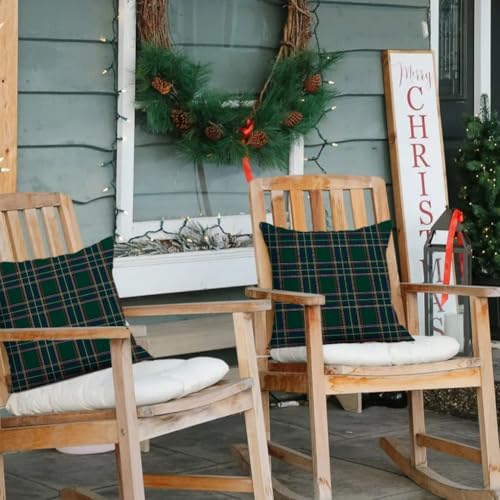 RABUSOFA Christmas Plaid Pillow Covers 18x18, 2 Pack – Green 18" x 18"