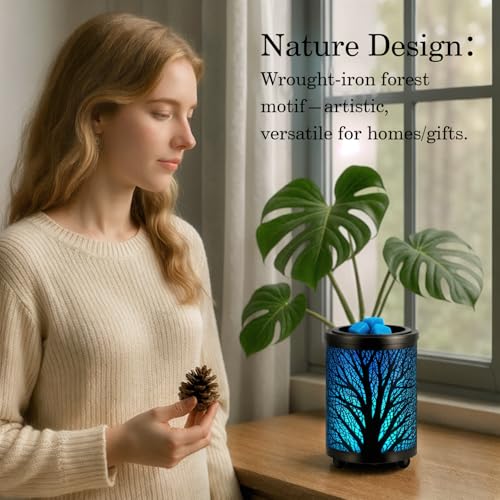 Electric Wax Melt Warmer with 7-Color LED Light - Forest Metal Design