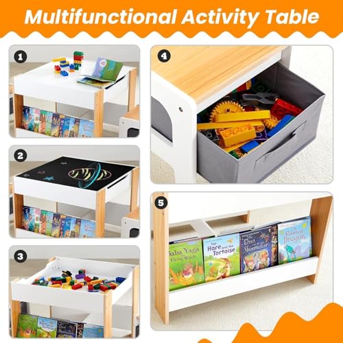 4-in-1 Kids Activity Table and Chair Set with Storage Drawer - Ivory White