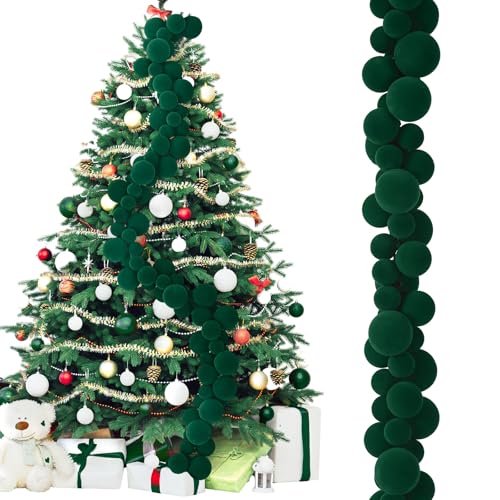 Xinnun 6 ft Red & Green Velvet Christmas Ball Garland with Flocking, 1.8m