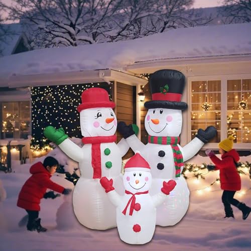 7FT Inflatable Snowman Family Decorations with Rotating Lights - Outdoor Xmas Yard Lawn Holiday Party