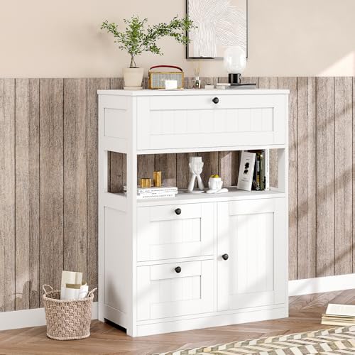 Modern Freestanding Bathroom Floor Storage Cabinet with 1 Door & 3 Drawers