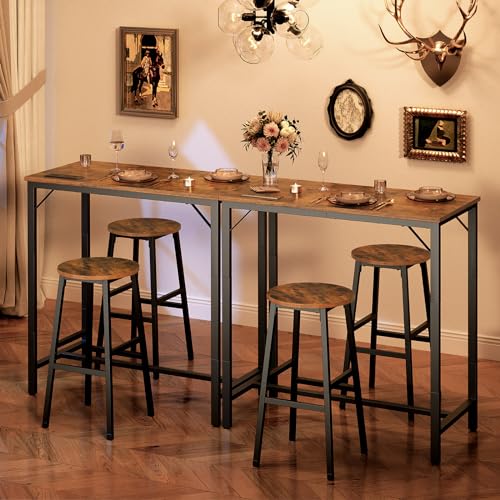 Narrow Bar Table with Charging Station, Rustic Pub Table with USB Ports