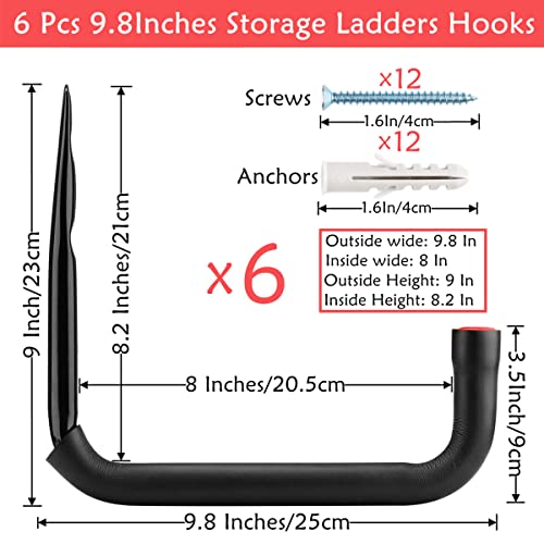 Heavy Duty Garage Storage Ladder Hooks 6 Pack Wall Mount Utility Hangers