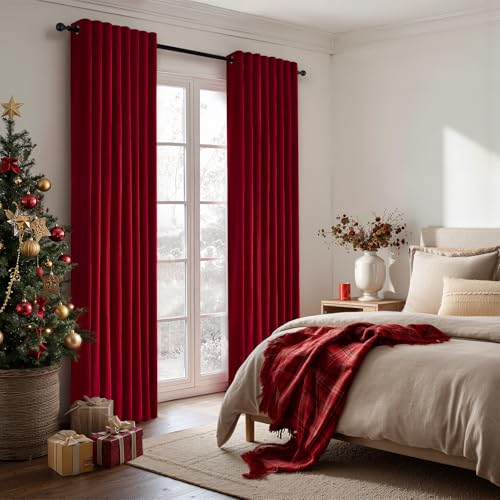 Topfinel Red Velvet Blackout Curtains 84in Set of 2 52W x 84L Grommet