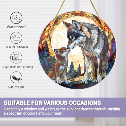 Wolf Cub Shatterproof Acrylic Wall Art - 8x8 Inch Stained Glass Decor