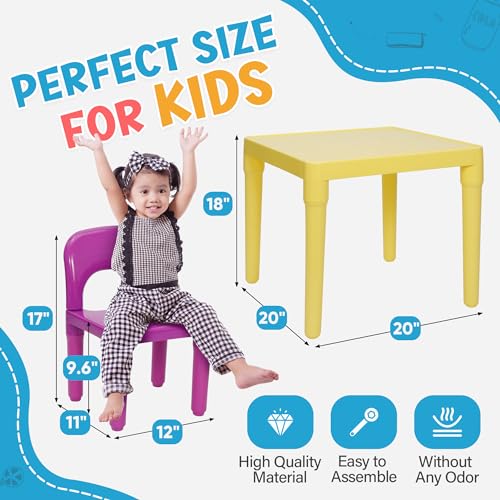 Kids Plastic Activity Table and 4 Chairs Set - Multicolor Playroom Furniture