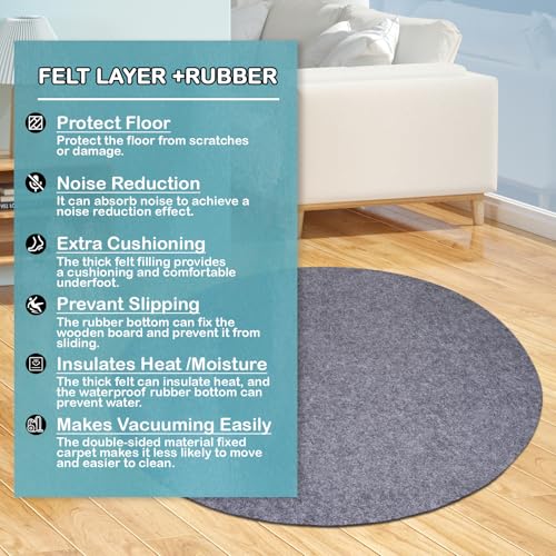 6ft Round Waterproof Non-Slip Rug Pad, 1/4 Inch Thick Felt Floor Protector